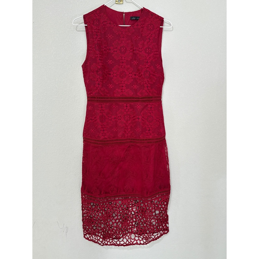 Zara Lace Sheath Dress Women Size S Red Sleeveless Crochet Hem Cocktail‎ Boho